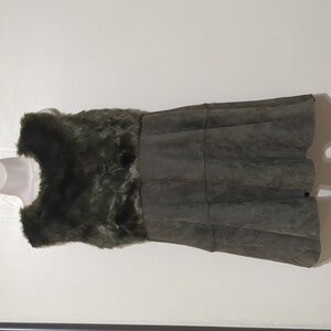 MAAC London Dress Fit & Flare Sleeveless Faux Fur Top Suede Feel Bottom Size L